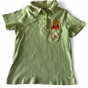 Vintage Winnie The Pooh 100 Acre Collection Girls Green Ribbed Polo Shirt M10/12